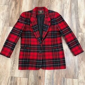 Vintage Express Wool-Blend Tartan Plaid Blazer Size M